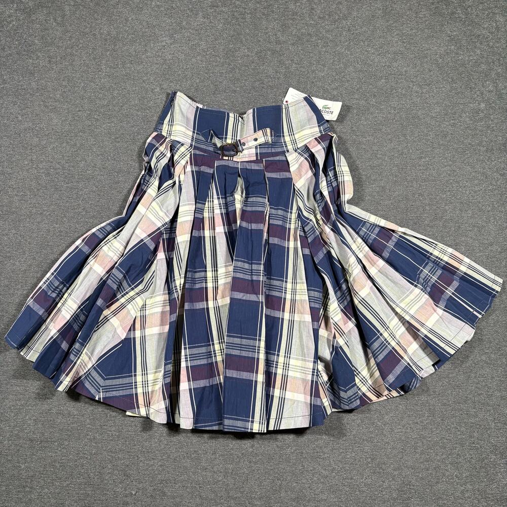 2000s Deadstock NWT Lacoste Plaid Pleated Skirt with Buckle Waist Detail US W 2